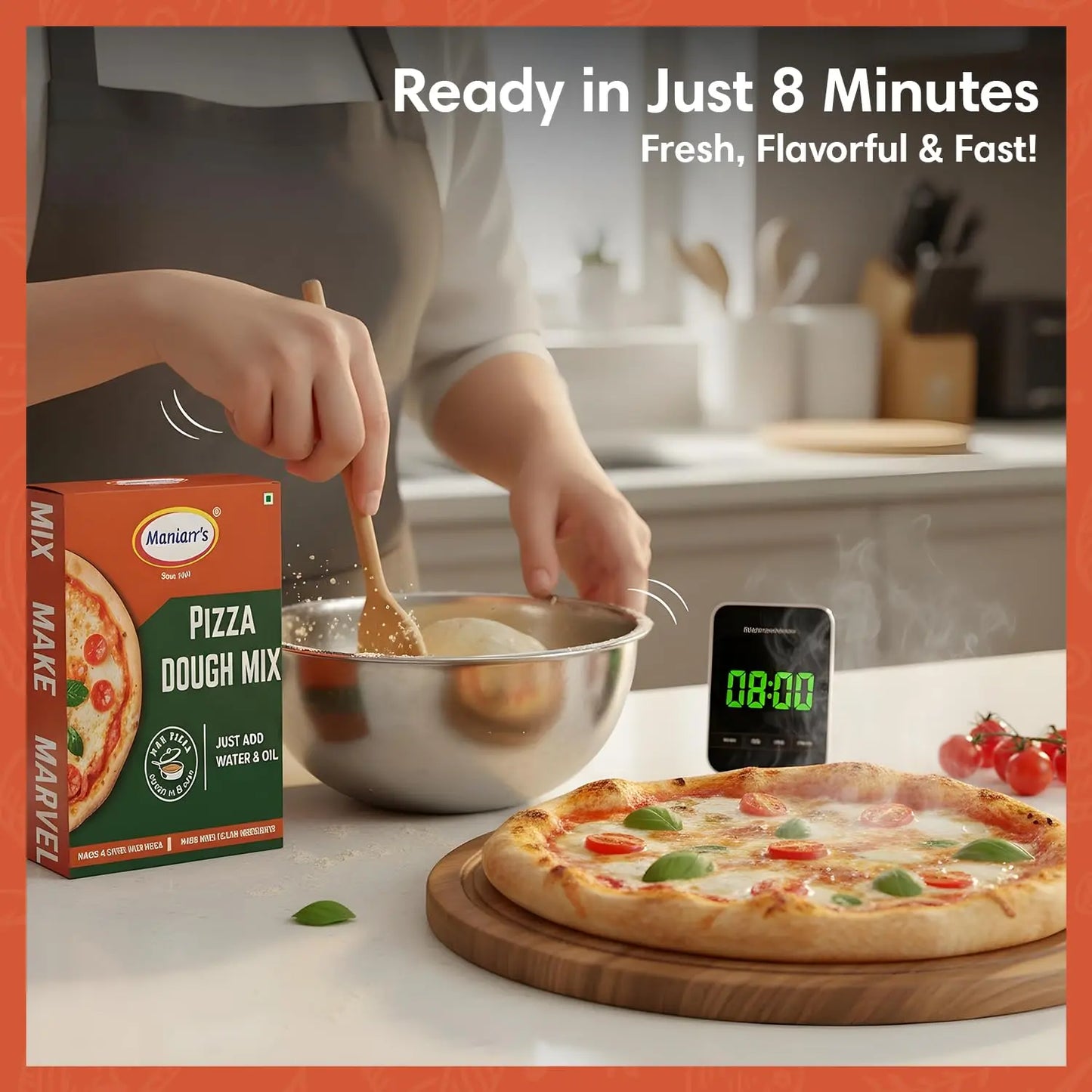 Maniarr's Pizza Dough Mix w/Pre-Activated Yeast mixed in Flour - Makes 4 x 1.76 oz Dough Balls for 4 x 7" Authentic Italian-Style Pizzas - Just Add Water & Oil, Baked in 8 Minutes - 200g (Pack of 3) - Disc-O Thins 